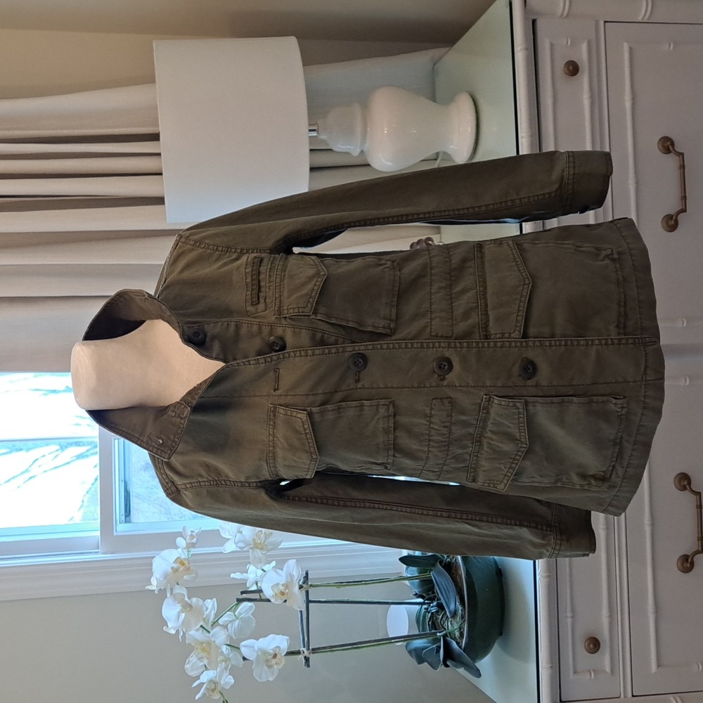 Madewell Women's Khaki Green Field Jacket Button Up Waist Sinch Pockets Size XXS